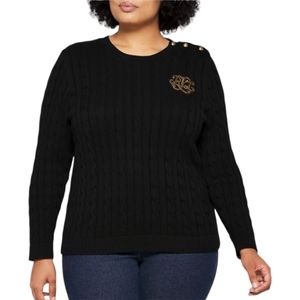NWT Ralph Lauren Black Button Trim Cable Knit Sweater (1X)